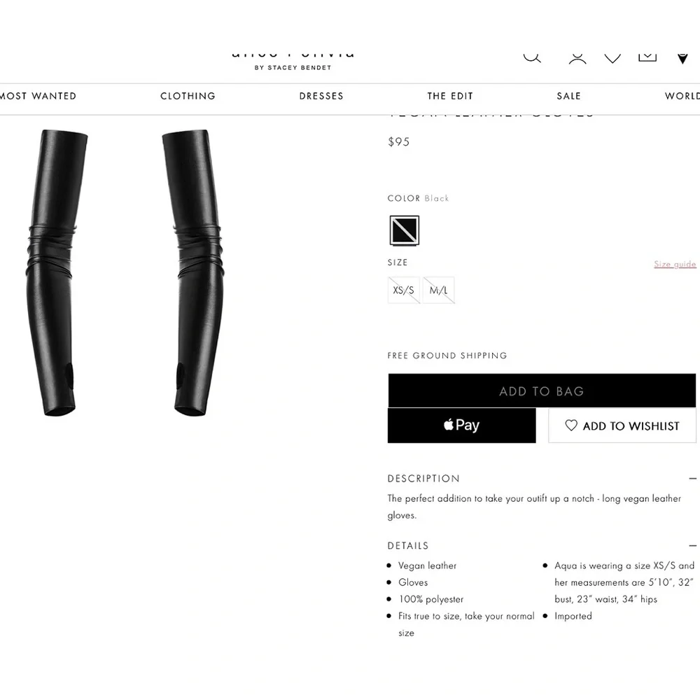 Alice + Olivia Vegan Leather Black Long Opera Dress Gloves